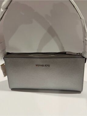 Michael Kors Silver Saffiano Crossbody Shoulder Bag